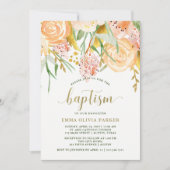 Gold Aquarellblume in Weiß | Taufe Einladung (Vorderseite)