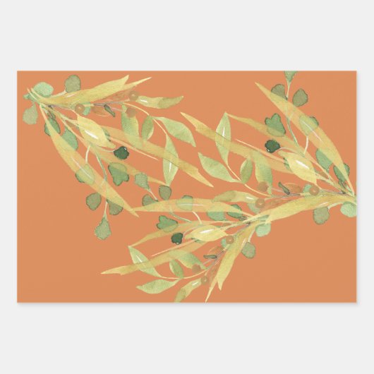 Gold Aquarellfolien und Berries Geschenkpapier Set (Vorderseite 3)