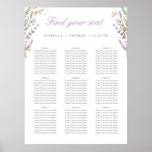 Gold & Aquarelllavender Wedding Seating Chart Poster