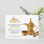 Gold Arabic Dallah Coffee & Dates Iftar Party Einladung (Stehend Vorderseite)