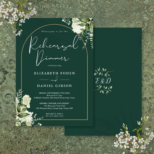 Gold Arch Emerald Greenery Probe Dinner Einladung