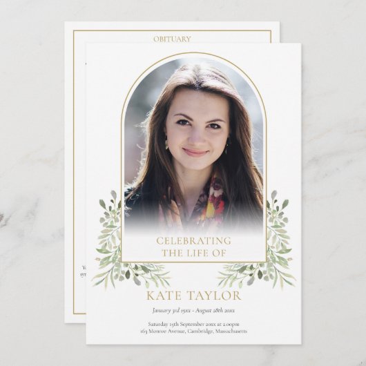 Gold Arch Foliage Beerdigungsreihenfolge des Diens Programm (Vorne/Hinten)