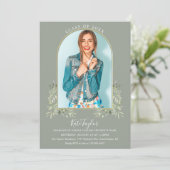 Gold Arch Foto Sage Green Foliage Abschluss Einladung (Stehend Vorderseite)