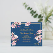 Gold Arch Navy Magnolia Floral Wedding Invitation Postkarte (Stehend Vorderseite)