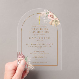 Gold Arch Pampas Grass Floral Erste Heilige Kommun Acryleinladungen