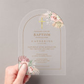 Gold Arch Pampas Grass Floral Girl Taufe Acryleinladungen (Insitu (Handheld))