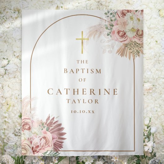 Gold Arch Pampas Grass Taufen Foto Hintergrund Wandteppich