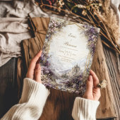 Gold Arch Pink and Purple Floral Castle Wedding Einladung