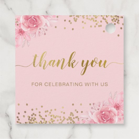 Gold Arch Pink Floral Erste Kommune Vielen Dank Geschenkanhänger (Rückseite)