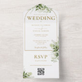 Gold Arch Rustic Greenerity QR Code Hochzeit All In One Einladung (Innen Boden)