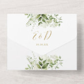 Gold Arch Rustic Greenerity QR Code Hochzeit All In One Einladung (Rückseite)