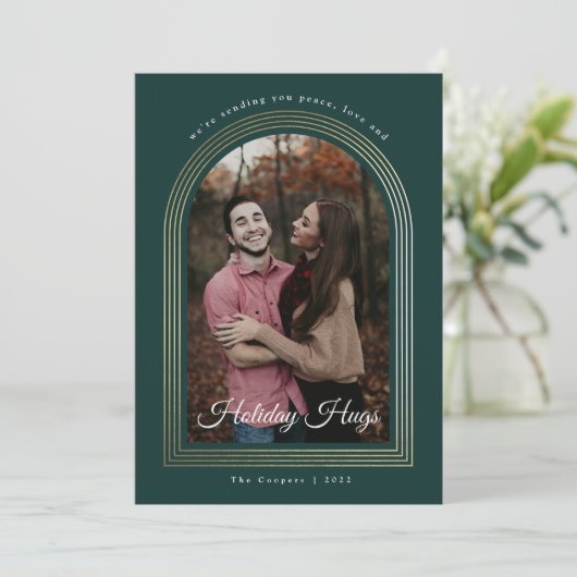 Gold Arch Script Foto Weihnachten (Stehend Vorderseite)