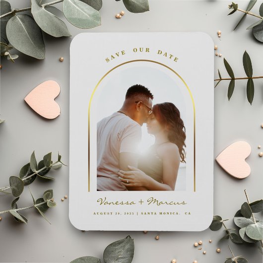Gold Arched Frame Wedding Foto Save the Date Magnet