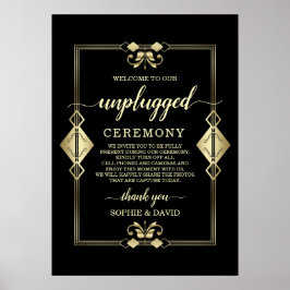 Gold Art Deco 20s Unplugged Wedding Zeremony Sign Poster