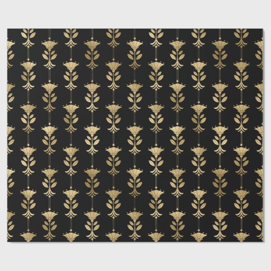 Gold Art Deco Blume im Black Geschenkpapier (Flach)