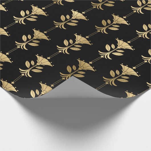 Gold Art Deco Blume im Black Geschenkpapier (Ecke)
