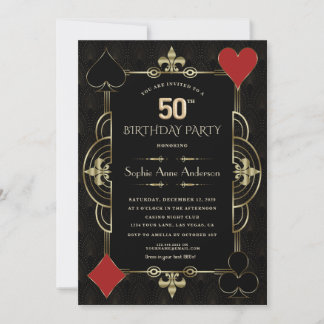 Gold Art Deco Casino Las Vegas Frau 50. Geburtstag Einladung