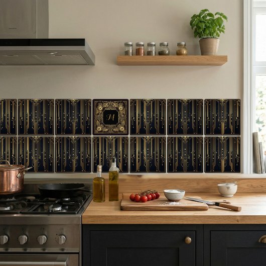 Gold Art Deco Celestial Stars Moons Pattern Fliese