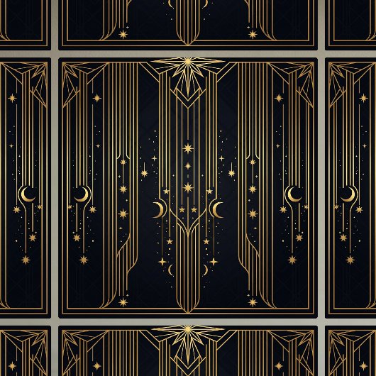 Gold Art Deco Celestial Stars Moons Pattern Fliese
