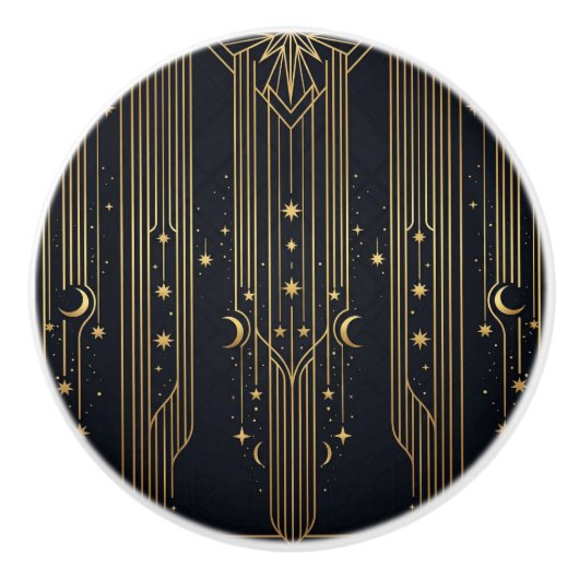 Gold Art Deco Celestial Stars Moons Pattern  Keramikknauf (Vorderseite)