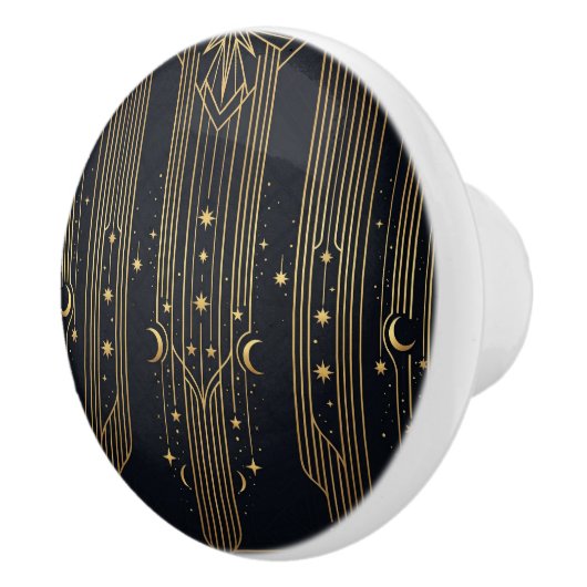 Gold Art Deco Celestial Stars Moons Pattern Keramikknauf (Rechts)