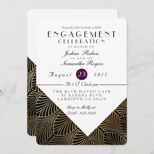 Gold Art Deco der 1920er Jahre | Einladung der Int (Vorne/Hinten)