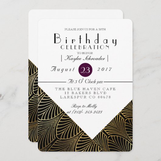 Gold Art Deco der 1920er Jahre | Einladung zur Geb (Vorne/Hinten)