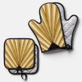 Gold Art Deco Design Ofenhandschuh & Topflappen-Set (Vorderseite/Rückseite)