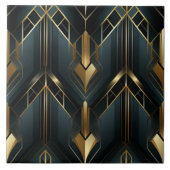 Gold Art Deco, Dunkel Cyan Fliese (Vorderseite)