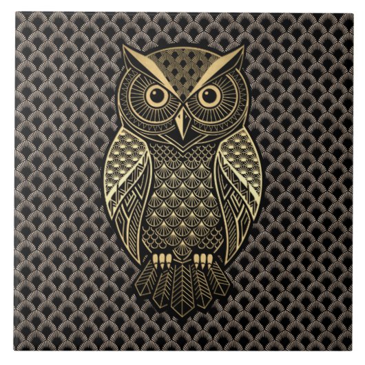 Gold Art Deco Eule Fliese (Vorderseite)