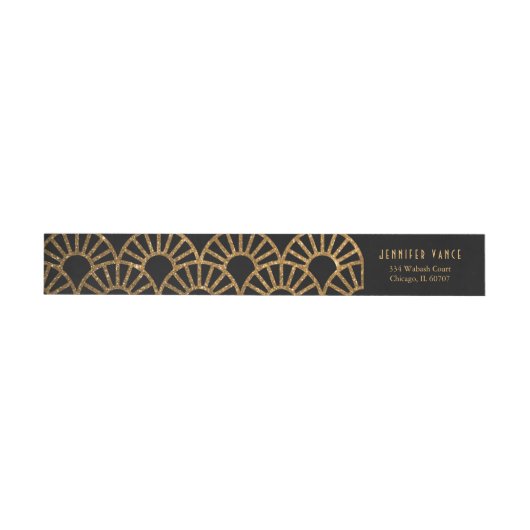 Gold Art Deco Fan Envelope Address Wrap Label (Person)