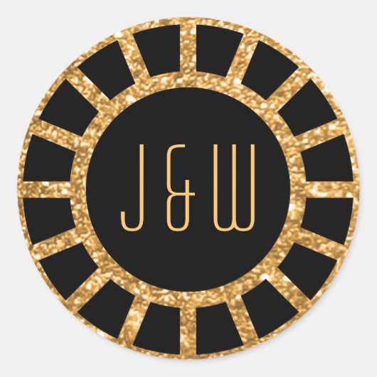 Gold Art Deco Fan Gatsby Monogram Sticker (Vorderseite)