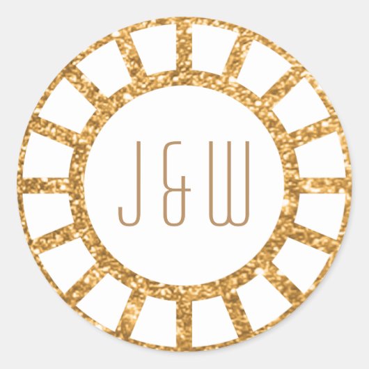 Gold Art Deco Fan Gatsby Monogram Sticker weiß (Vorderseite)