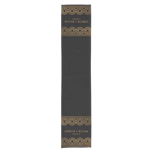 Gold Art Deco Fan Gatsby Wedding Table Runner Kurzer Tischläufer (Vorderseite)