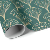 Gold Art Deco Fans auf Aquamarinem Hintergrund Geschenkpapier (Rolleneckpunkt)