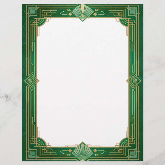 Gold Art Deco Frame auf Grün Briefbogen (Vorderseite)
