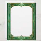 Gold Art Deco Frame auf Grün Briefbogen (Vorne/Hinten)