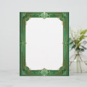 Gold Art Deco Frame auf Grün Briefbogen (Stehend Vorderseite)