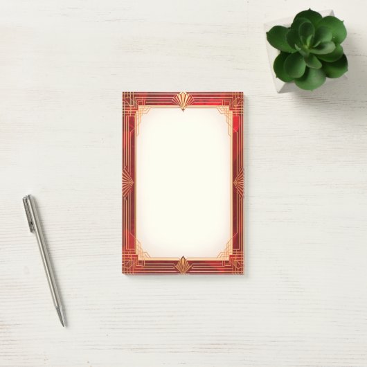 Gold Art Deco Frame on Red Post-it Klebezettel (Büro)