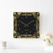 Gold Art Deco Frame Quadratische Wanduhr (Zuhause)