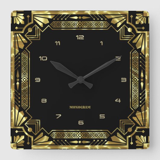 Gold Art Deco Frame Quadratische Wanduhr (Vorderseite)