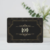 Gold Art Deco Gatsby 1920er Stil Hochzeit RSVP (Stehend Vorderseite)