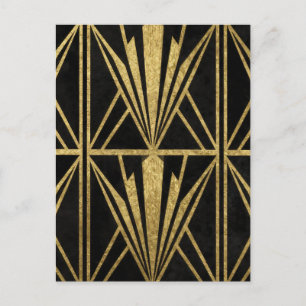 Gold Art Deco Geometrisches Fächer-Muster Schwarz Postkarte