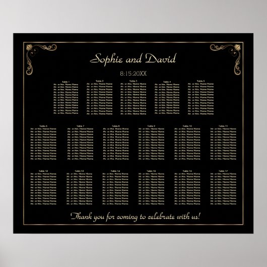 Gold Art Deco Great Gatsby Wedding Seating Chart Poster (Vorne)