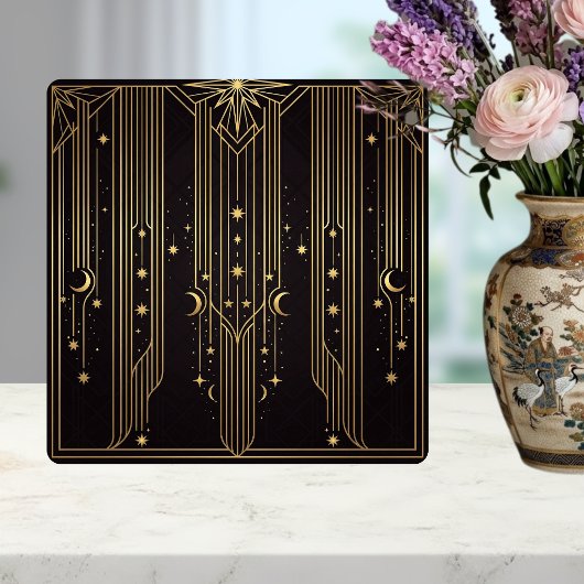 Gold Art Deco Himmel Sterne Monde Muster Fliese