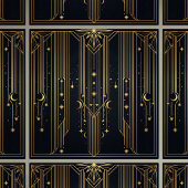 Gold Art Deco Himmel Sterne Monde Muster Fliese