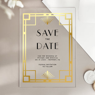 Gold Art Deco Hochzeit Vormerkung Acryleinladungen
