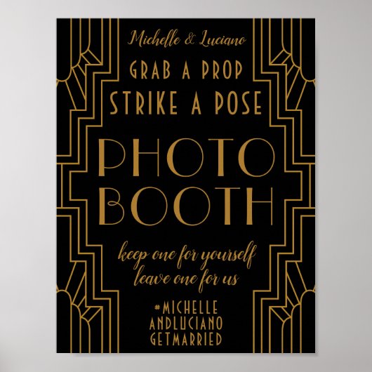Gold Art Deco Hochzeitssender Foto-Stand Poster (Vorne)