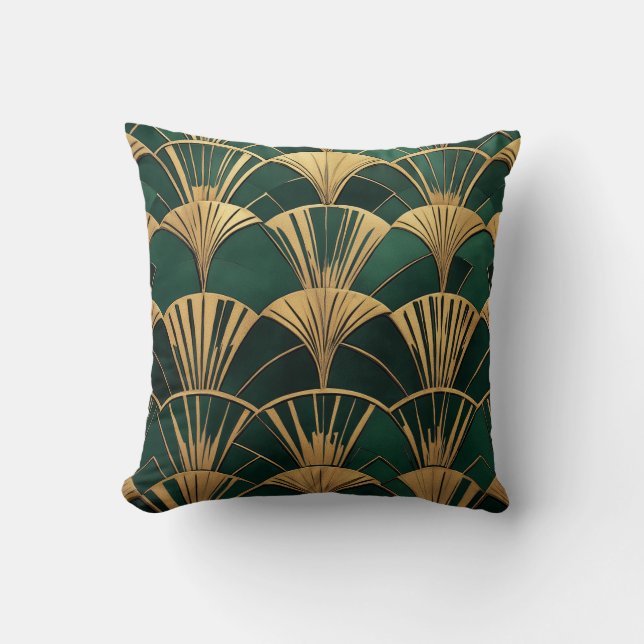 Gold Art Deco Lüftermuster Muster Pillow Kissen (Vorderseite)