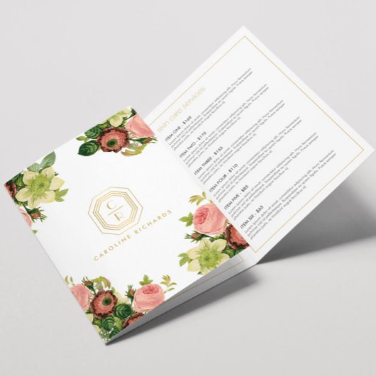 Gold Art Deco Monogram Vintag Florals Broschüre